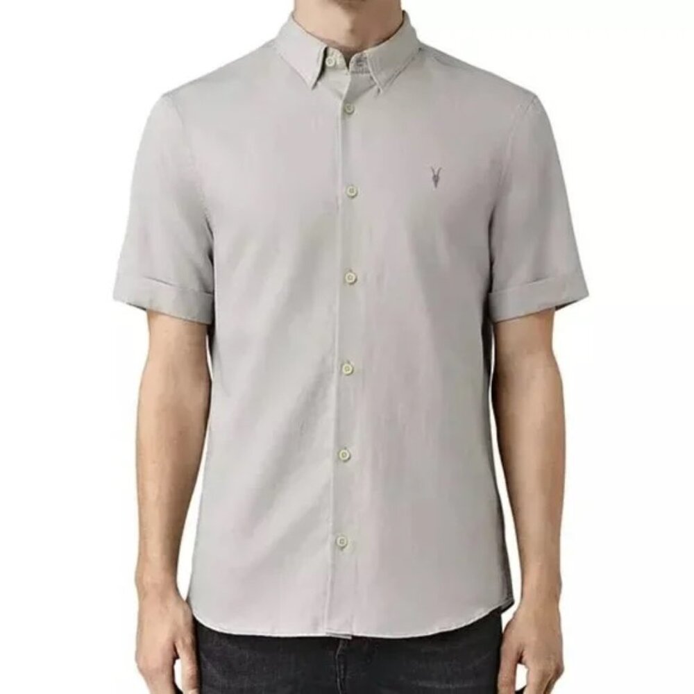 ALLSAINTS ~ Men’s Hermosa Gray Button Front Short Sleeve Shirt in size Small